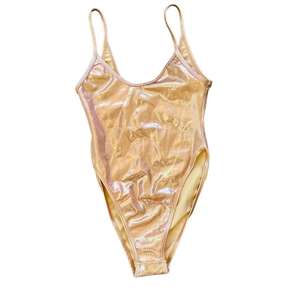 Other - Vintage Label “Valentine”  MADE IN USA gold metallic tank one piece swimsuit-M/L